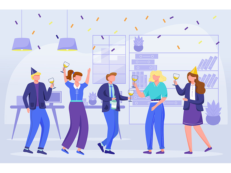 Office team celebrate birthday flat vector illustration