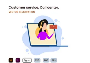 Customer service. Call center. Supporter with headphone flat design concept.