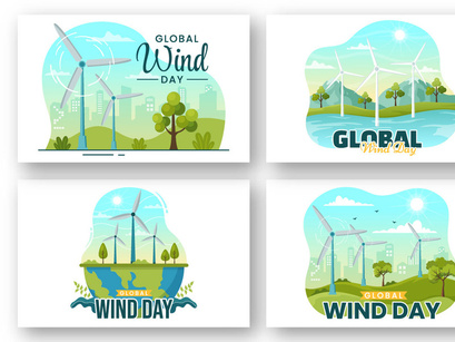 12 Global Wind Day Vector Illustration