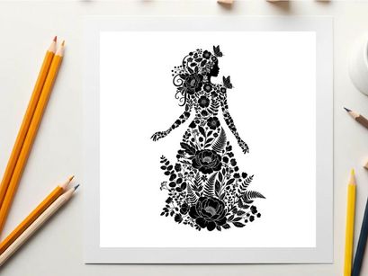 Silhouette of a woman in a floral dress silhouette