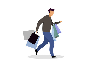 Male shopaholic flat color vector faceless character preview picture