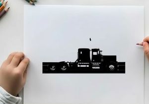 Silhouette of a semi truck against a white background