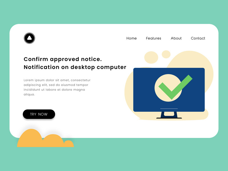 Confirm approved notice accept message check mark. Notification on desktop computer