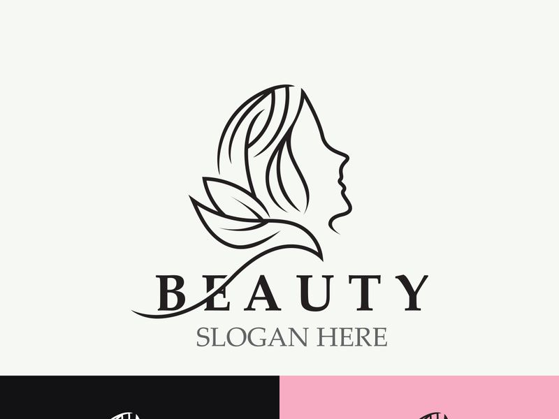 Woman Beauty care logo. fresh Nature beauty face saloon and spa design flat vector