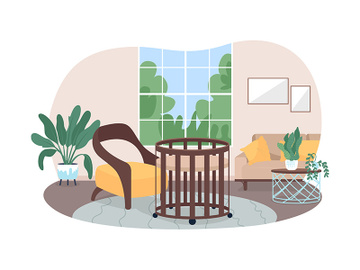 Nursery interior 2D vector web banner, poster preview picture