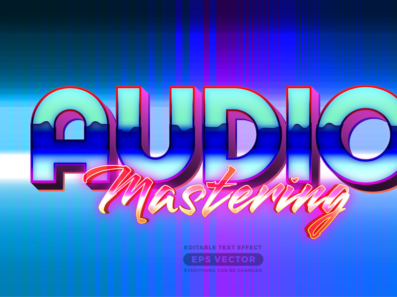 Audio mastering editable text effect style with vibrant theme realistic neon light concept for trendy flyer, poster and banner template promotion