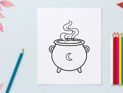 Witch cauldron with steam. Magic pot icon for halloween or fantasy design.