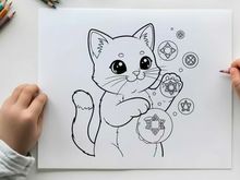 Cute cat with magic symbols vector illustration