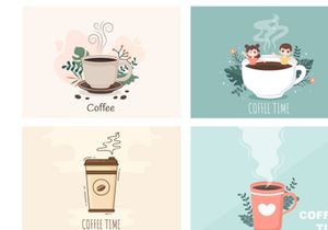 24 Set Coffee Cup Background Vector