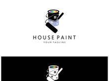 logo icon illustration house paint with a blend of brushes and rollers for house wall paint design, minimalist house, painting, interior, building, property business, wallpaper, vector concept