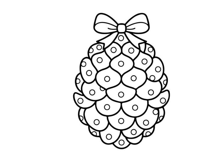 Arte vetorial de pinheiro com laço. Ilustração de enfeite de Natal para página de colorir.