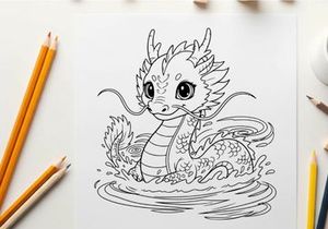 Cute cartoon dragon swimming in water vector illustration