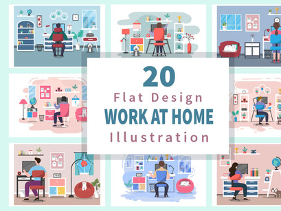 20 Work From Home Flat Design
