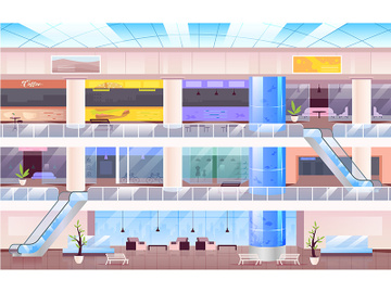Empty shopping mall flat color vector illustration preview picture