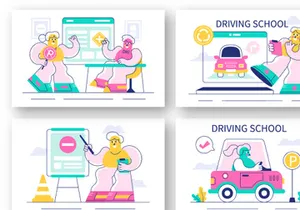 10 Driving School Vector Illustration