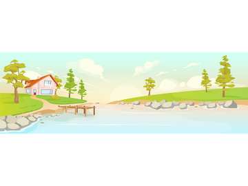Secluded house on river bank flat color vector illustration preview picture