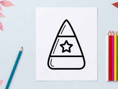 Candy corn icon with a star. Festive Halloween sweet treat graphic design element.
