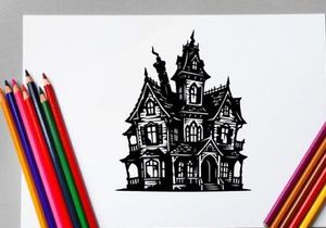Haunted Victorian House Illustration for Spooky Halloween Themes