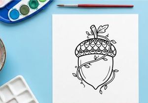 Cute girl with an acorn hat illustration. Whimsical character design for childrens books and educational materials.