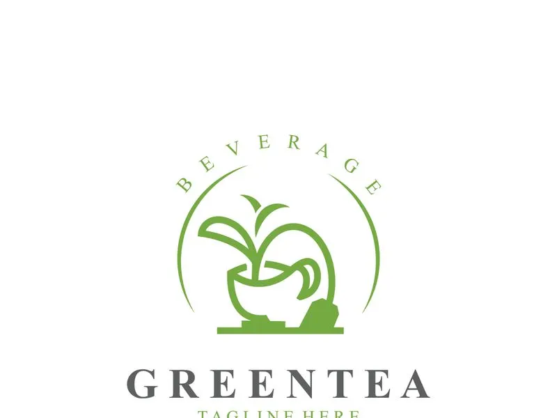 Green tea logo, herbal, organic health minimal design template