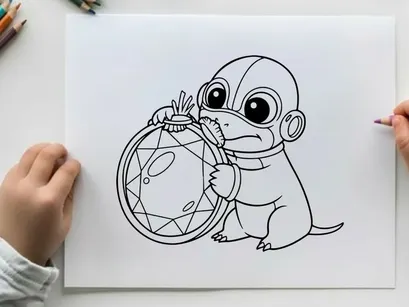 Cute baby duck holding compass vector illustration flat design