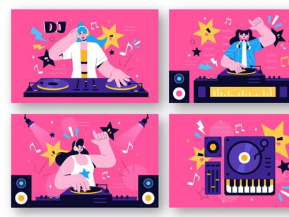 9 Nightlife Club DJ Vector Illustration