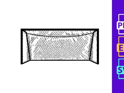 Soccer goal net illustration with black outline and white background