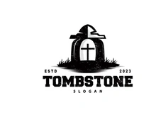 Tombstone Logo, Tomb Cemetery Cross, Vector Vintage