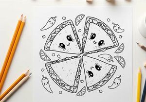 Cute pizza slices with faces vector illustration