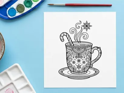 Elegant Christmas coffee cup with steam and snowflake design for festive holiday celebration