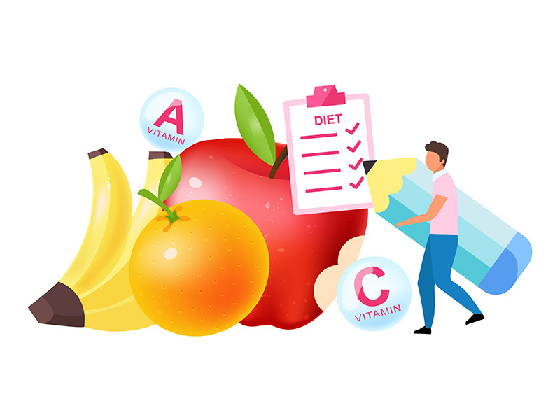 Fruits in diet plan flat vector illustration