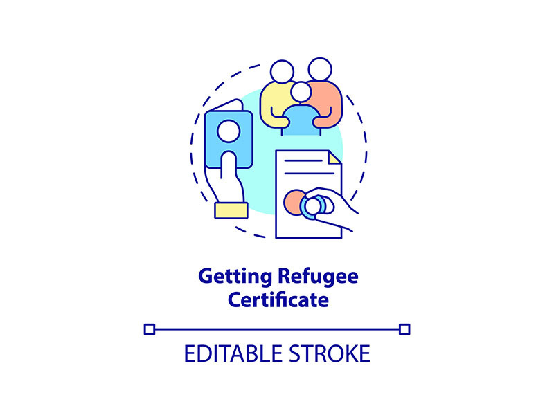 Getting refugee certificate concept icon