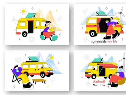 10 Sustainable Van Life Illustration