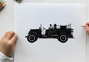 Vintage fire truck silhouette from early 20th century