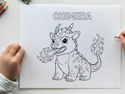 Mythical chimera creature growling fire vector illustration