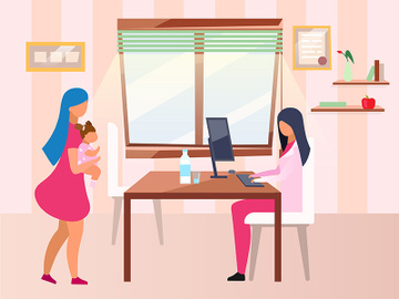 Mother and child visiting doctor flat vector illustration preview picture