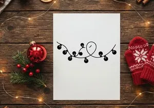 Black silhouette of Christmas string lights isolated on a white background
