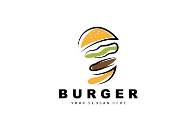 Burger Logo, Fast Food Design, Bread And Vegetables Vector, Fast Food Restaurant Brand Icon Illustration preview picture