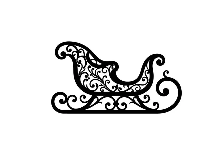 Decorative Christmas Sleigh Silhouette Isolated on White Background