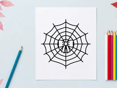 Black and white spider web with Halloween spider icon. Minimalist vector Halloween decoration for spooky seasonal design.