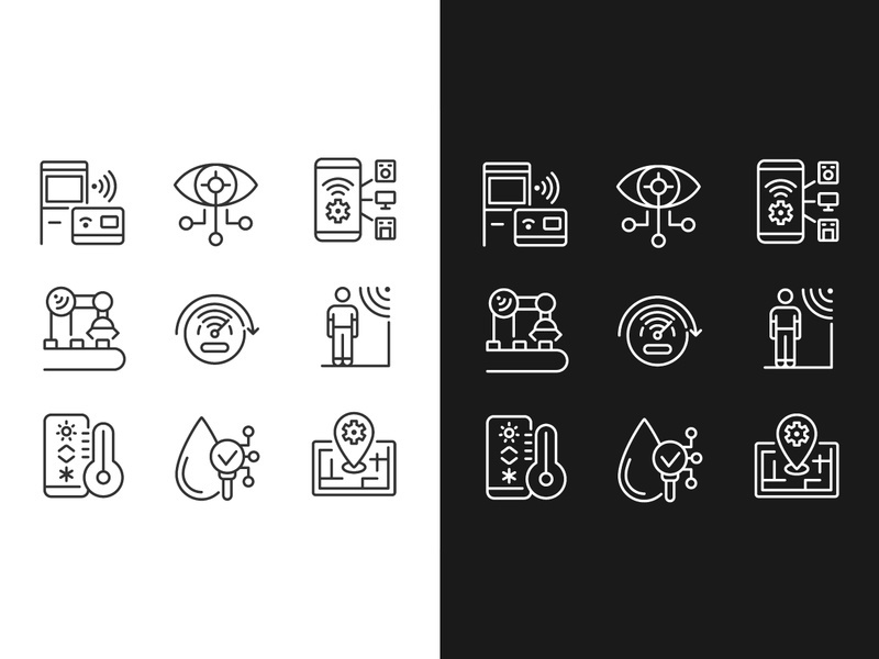 Innovative technology pixel perfect light and dark theme color icons set