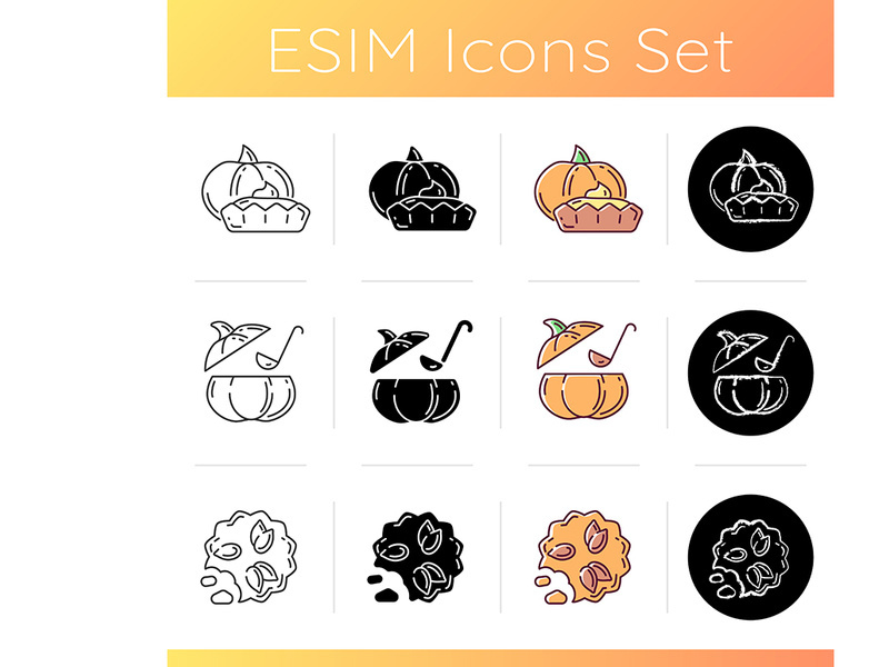 Autumn dishes recipes icons set