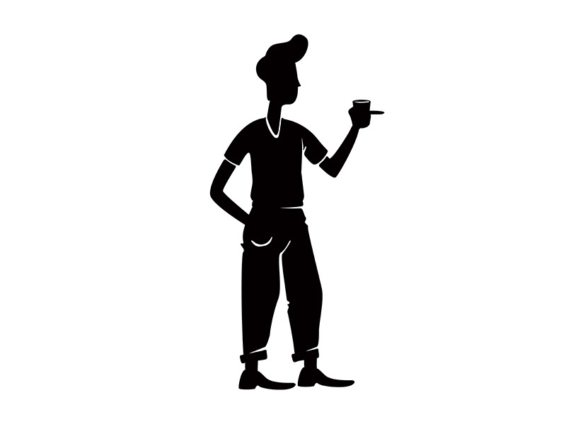 1950s style guy holding cocktail black silhouette vector illustration
