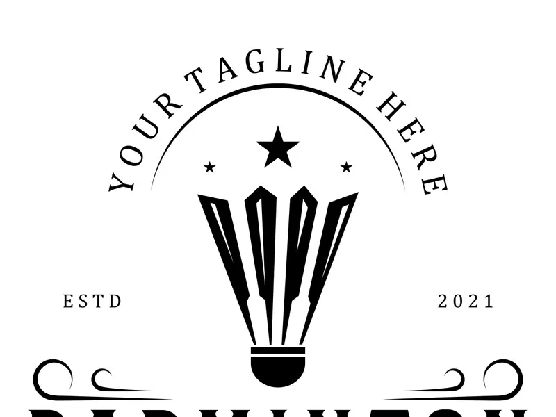 Modern Badminton logo design with Dynamic Shuttlecock and Racket, for championship, sport, sports shop, badminton school, business, company, tournament