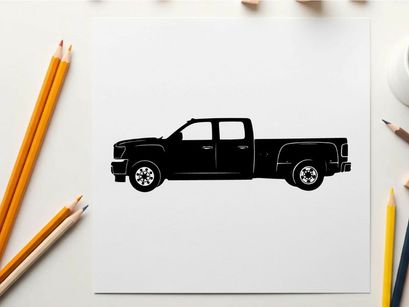 Silhouette of a pickup truck against a white background
