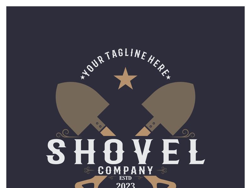 Shovel logo for agriculture, excavation,building, mining foundation. gardening vector set design with leaves