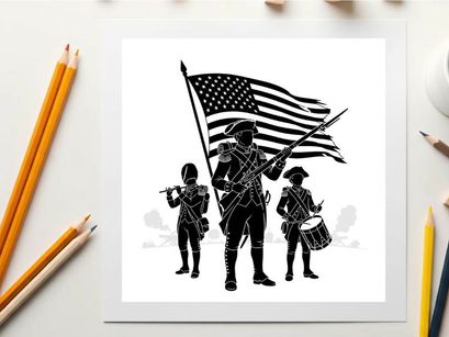 American soldier silhouette with flag and military band