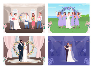 Wedding celebration flat color vector illustration set preview picture