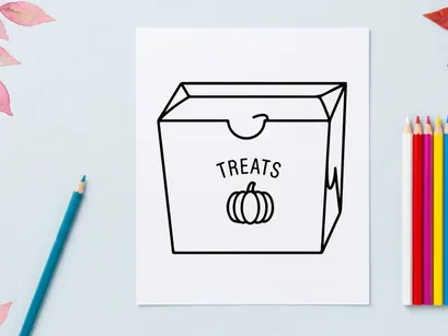 Halloween candy gift box with pumpkin and ghost treats. Spooky party favor container for trick-or-treat handouts and celebrations.