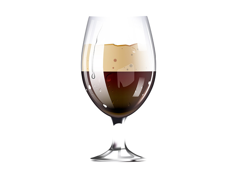 Glass goblet with brown beer realistic vector illustration